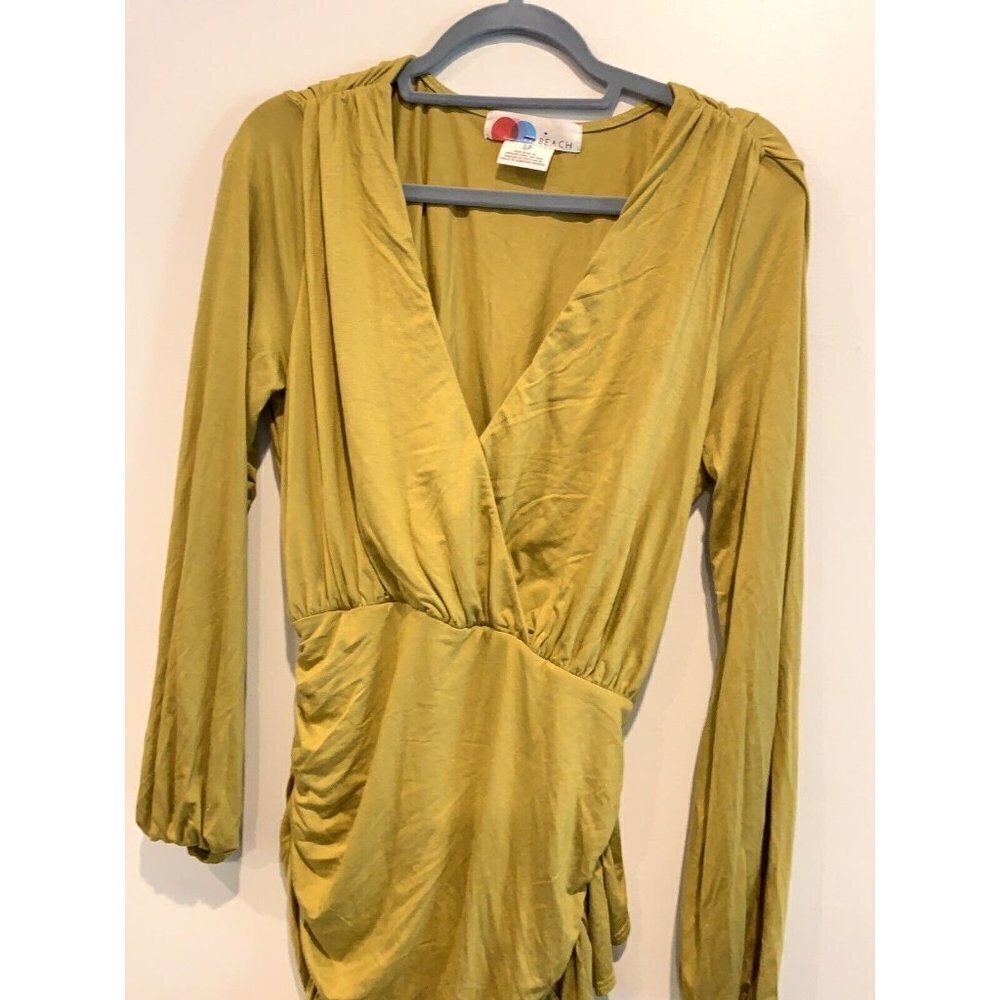 Free people Miami Ruched Mini Dress Tea Leaf V Neck Party Size Small NEW - Picture 6 of 9